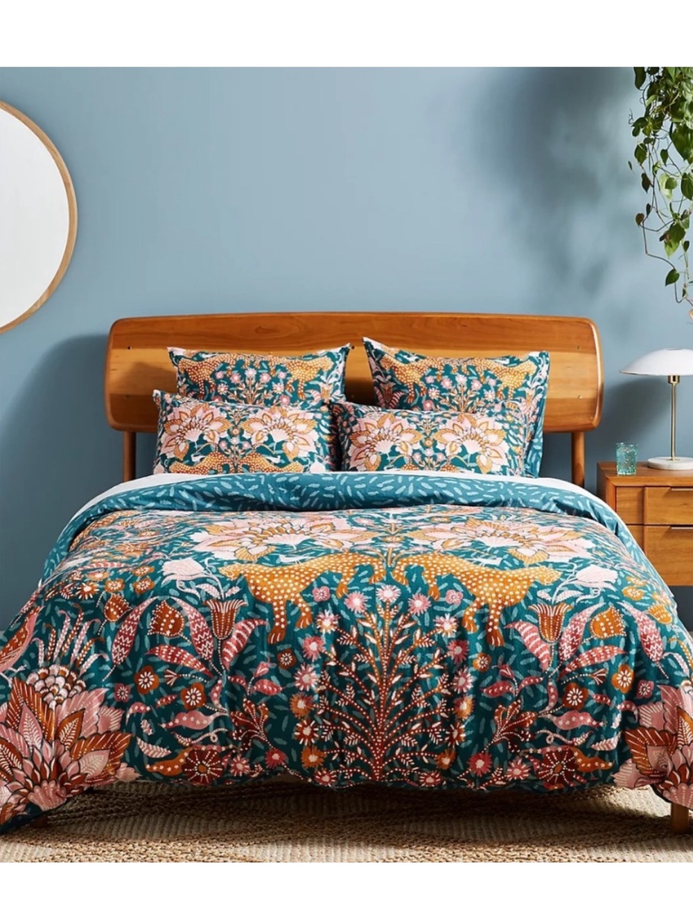 Anthropologie || Mahina Duvet Cover Floral Leopard Teal Orange King